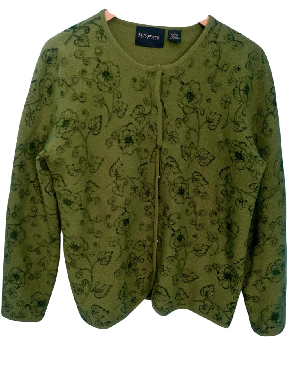 Bridgetown Collection VTG  Green Floral Wool Artsy Cardigan Sweater Size M